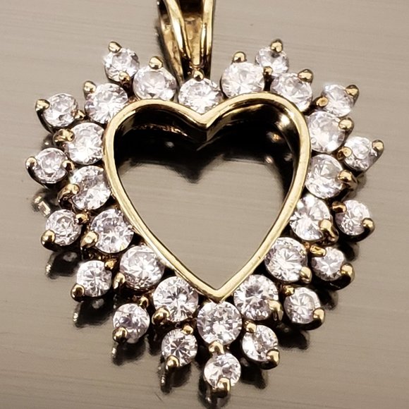 Sterling Silver Double Crystal Outline Open Heart Pendant Charm 925 J Gold - Picture 11 of 11